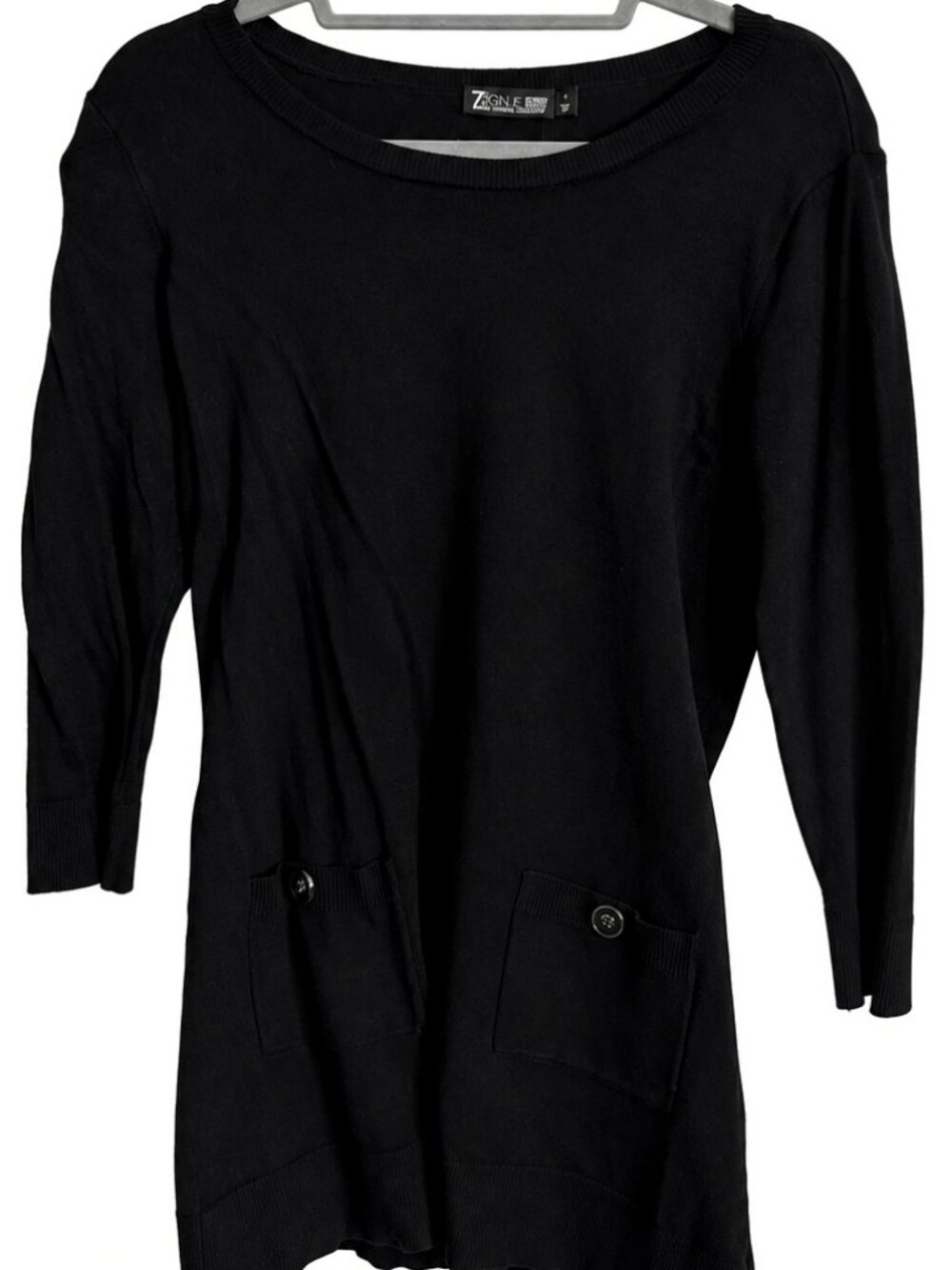 NY&C 7th Avenue S Black Button Pocket Tunic Sweater